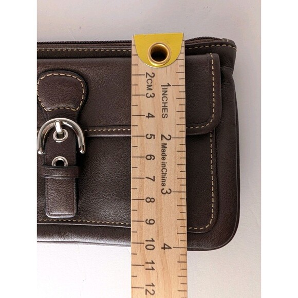 Coach Leather Wristlet Corner Zip Handbag English Saddle Brown Front Pocket - Picture 12 of 13